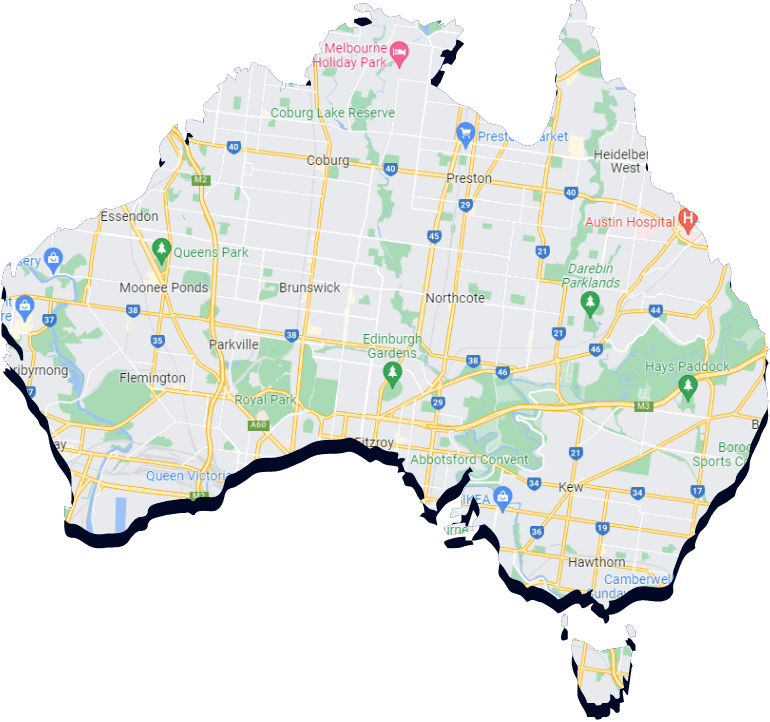 Map of Melbourne, Australia highlighting various parks and locations