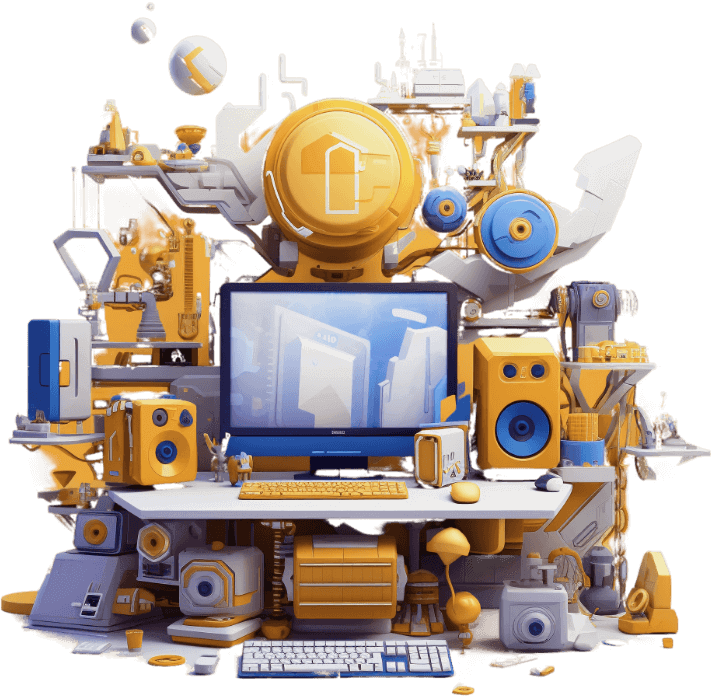Yellow and blue creative machine setup 